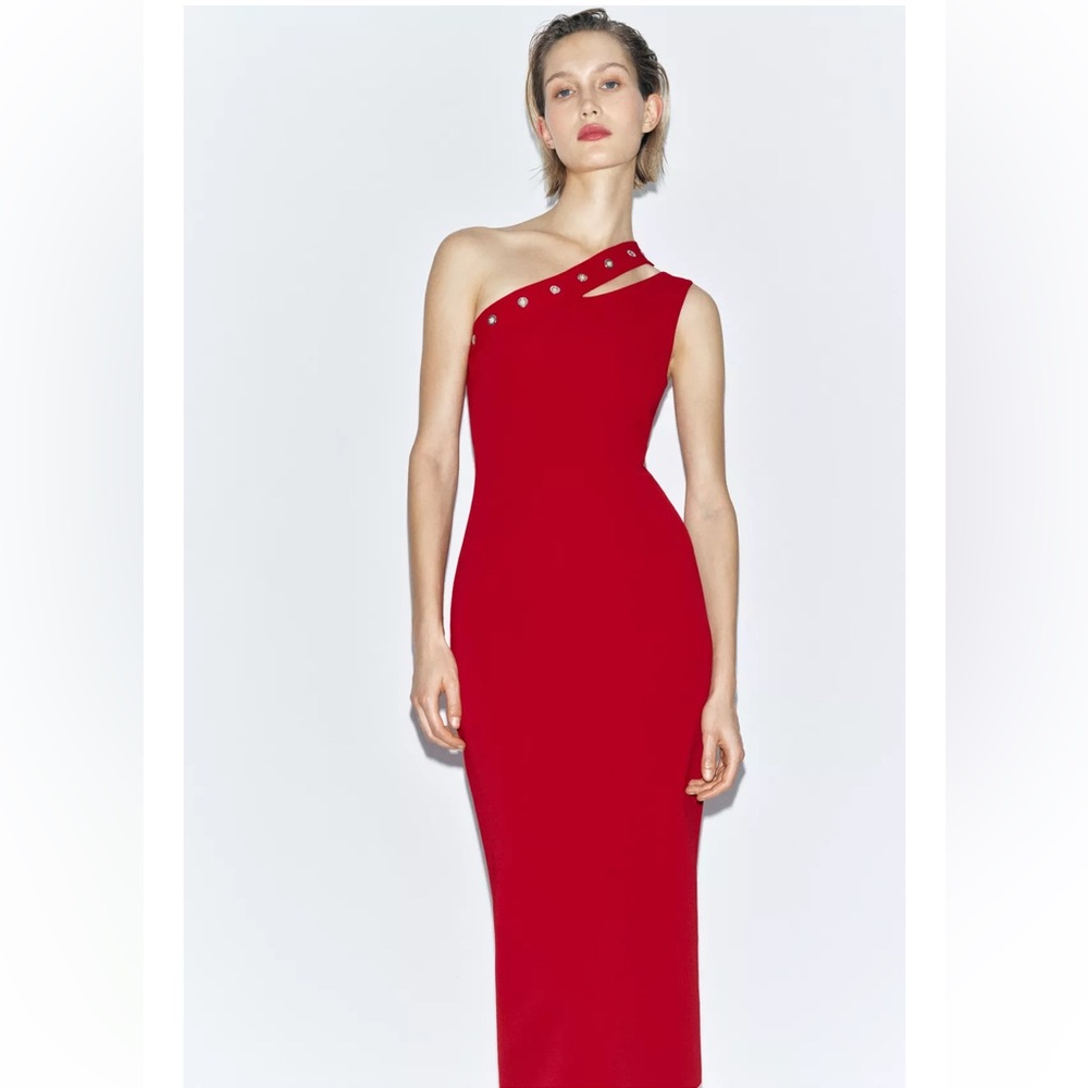NWT Zara Elegant Red One-Shoulder Dress